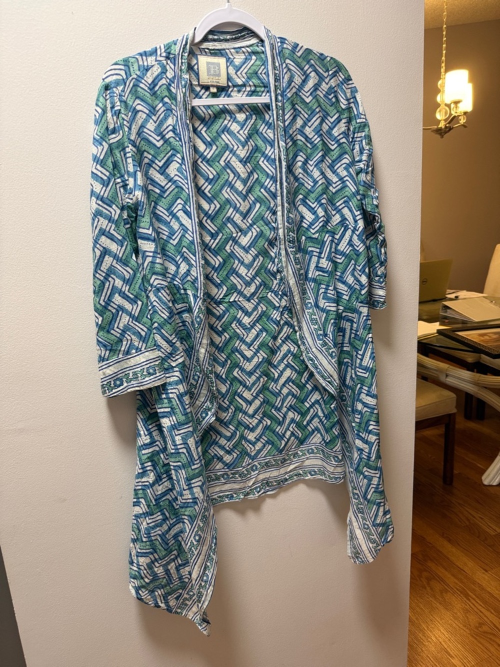 Blue & Green Patterned Women's Swim Coverup Duster